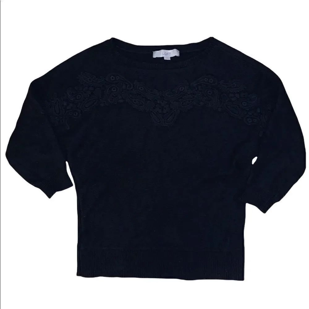 Ann Taylor Loft Embroidered 3/4 Sleeve Sweater